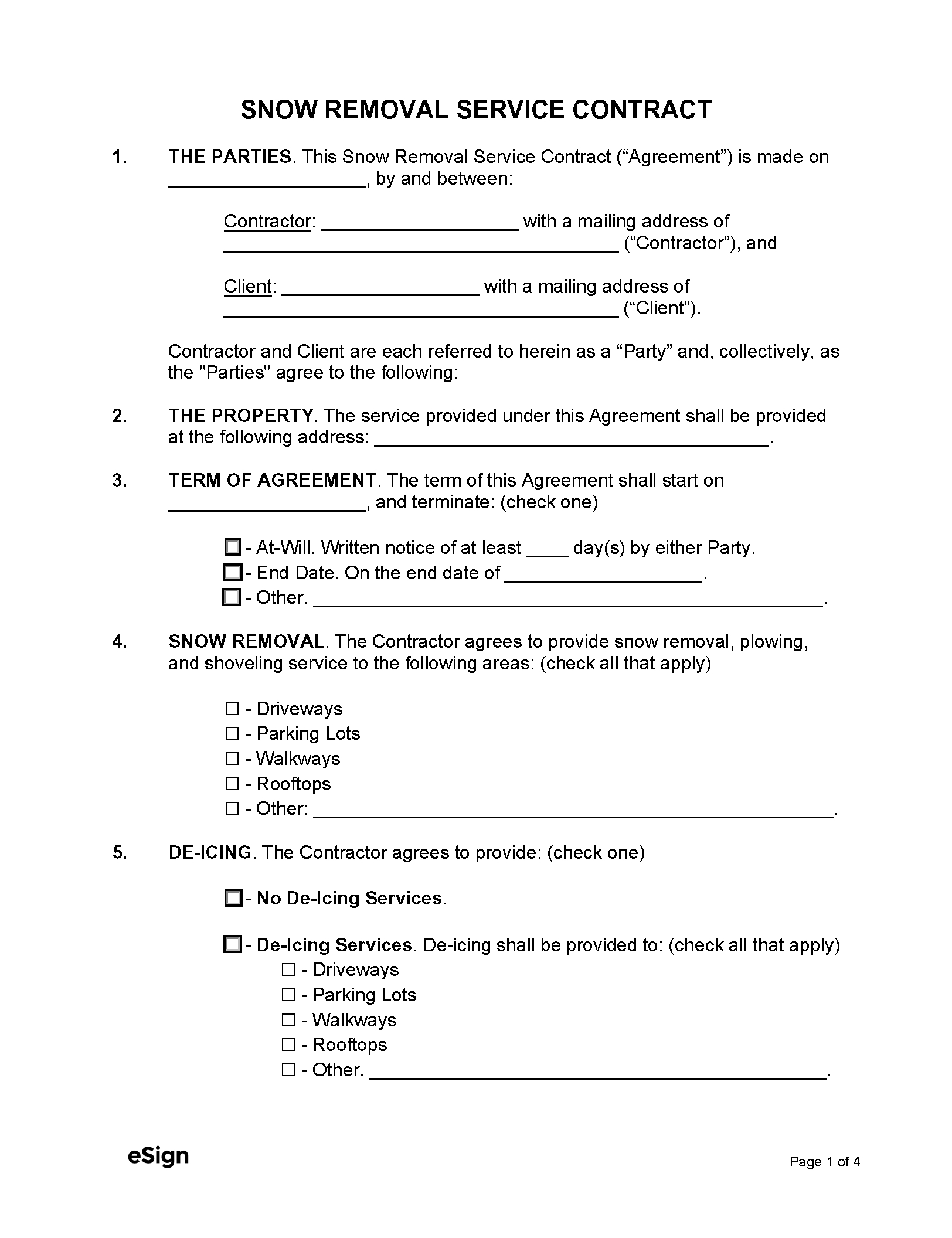 Free Snow Removal Contract Template | Pdf | Word within Free Printable Snow Removal Contract