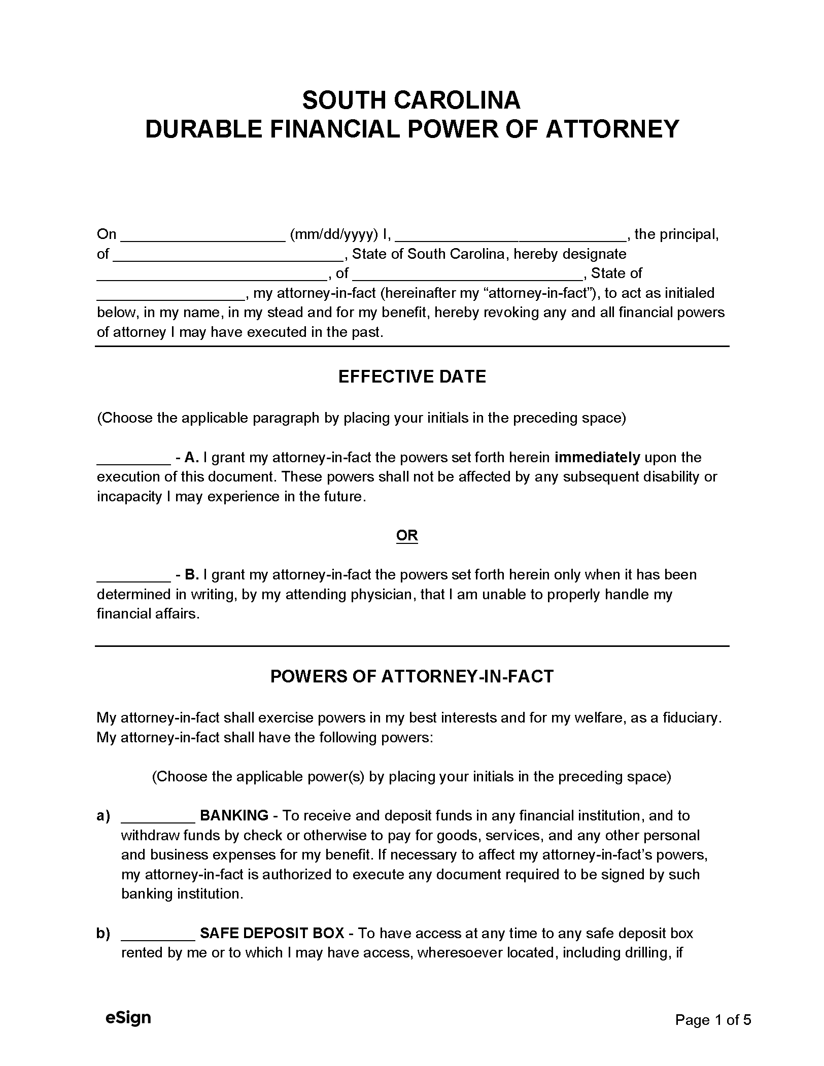 Free South Carolina Durable Power Of Attorney Form | Pdf | Word inside Free Printable Power of Attorney Form Florida