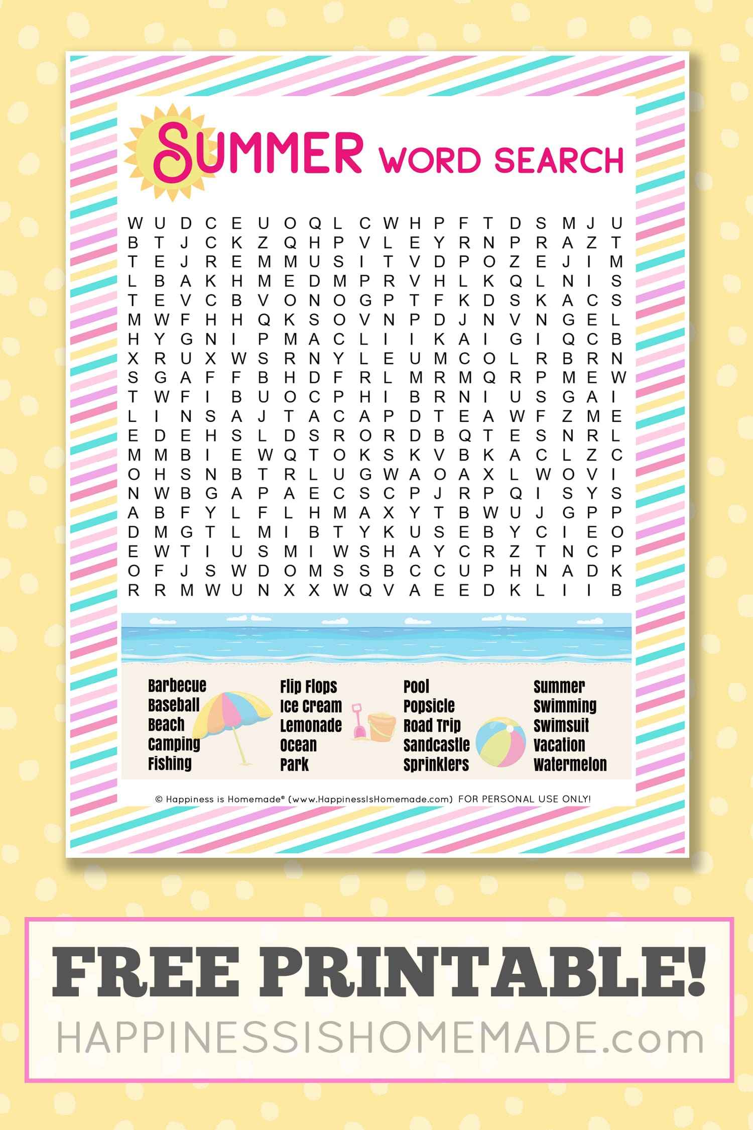 Free Summer Word Search Printable - Happiness Is Homemade with Free Printable Summer Puzzles