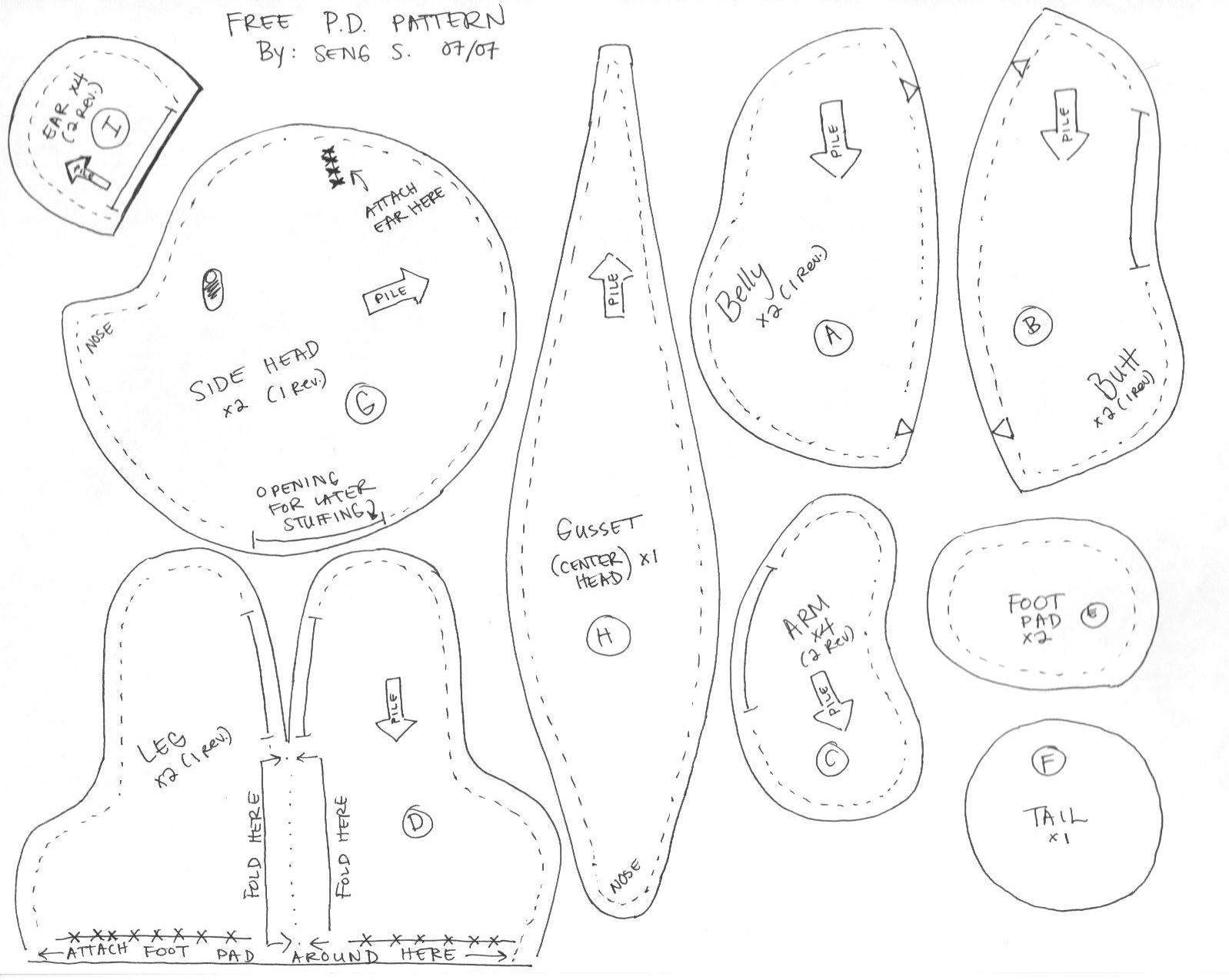 Free Teddy Bear Sewing Pattern in Free Printable Patchwork Teddy Bear Pattern