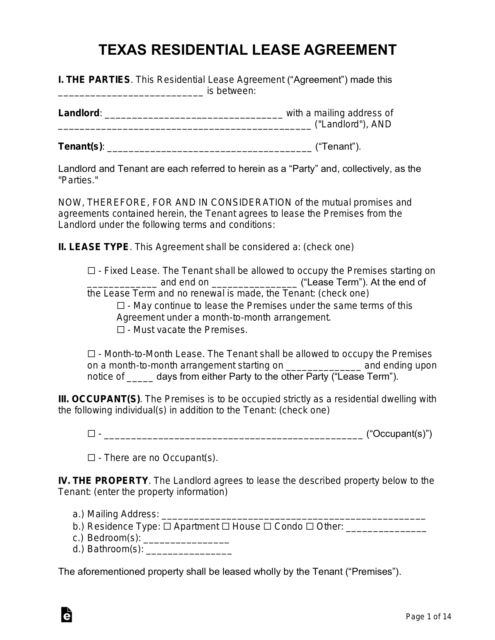 Free Texas Lease Agreement Templates (8) - Pdf | Word – Eforms in Free Printable Lease Agreement Texas