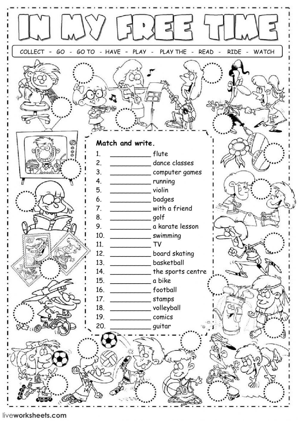 Free Time Activities Worksheet | English Worksheets For Kids intended for Free Printable English Lessons For Beginners