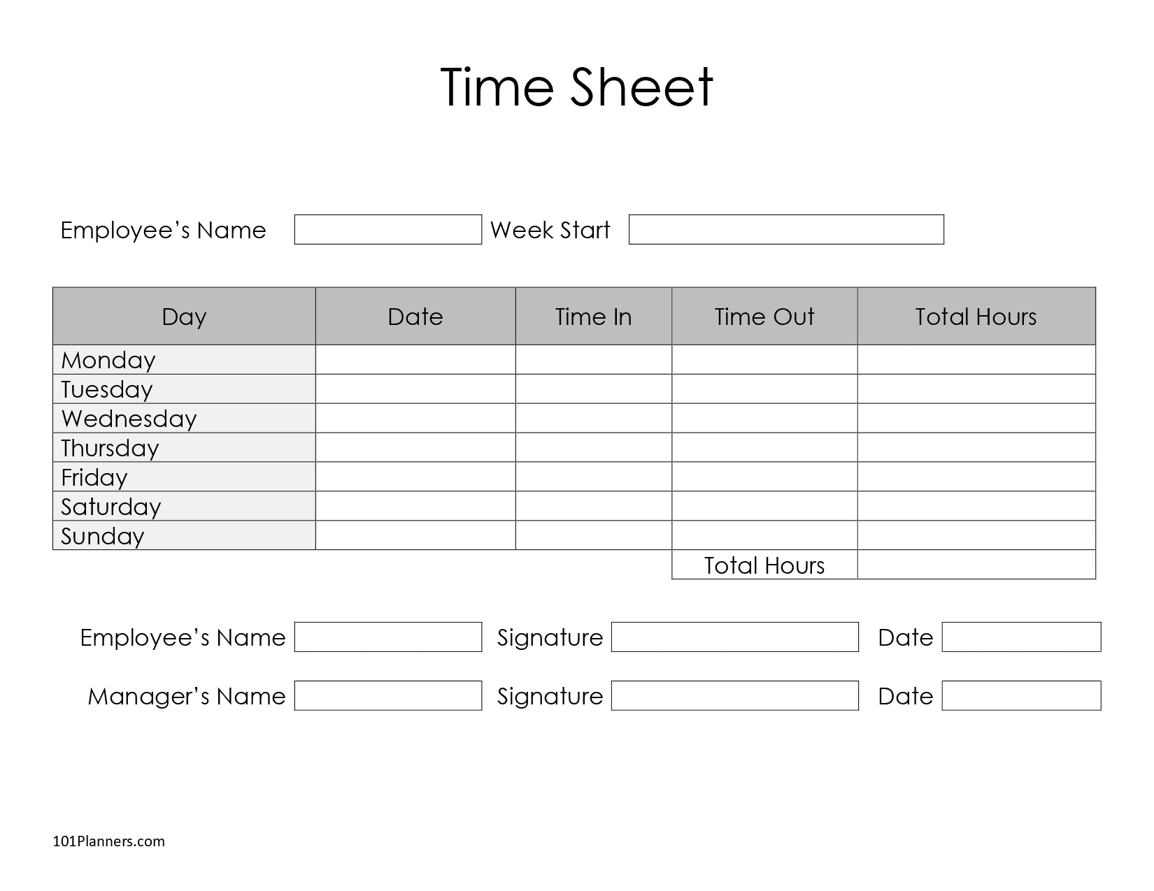 Free Timesheet Template Printables | Instant Download intended for Free Printable Weekly Time Sheets