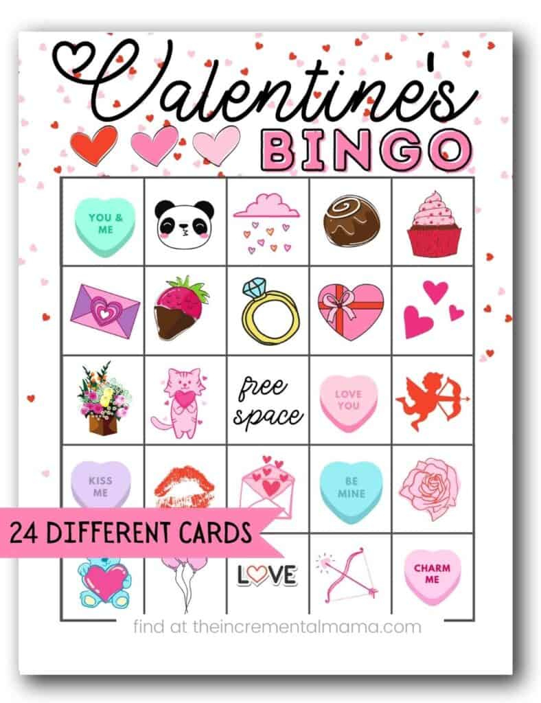 Free Valentine&amp;#039;S Bingo Printables (24 Cards) - The Incremental Mama with regard to Free Printable Valentines Bingo