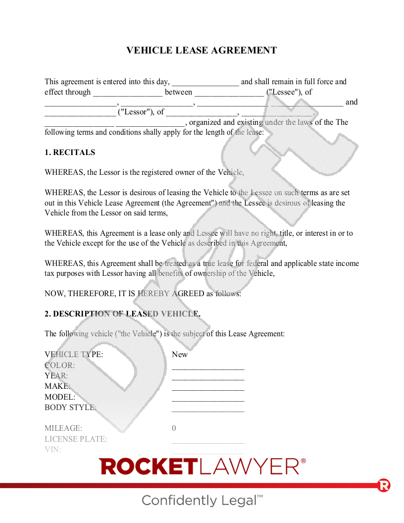 Free Vehicle Lease Agreement: Make &amp;amp; Sign - Rocket Lawyer with Free Printable Vehicle Lease Agreement