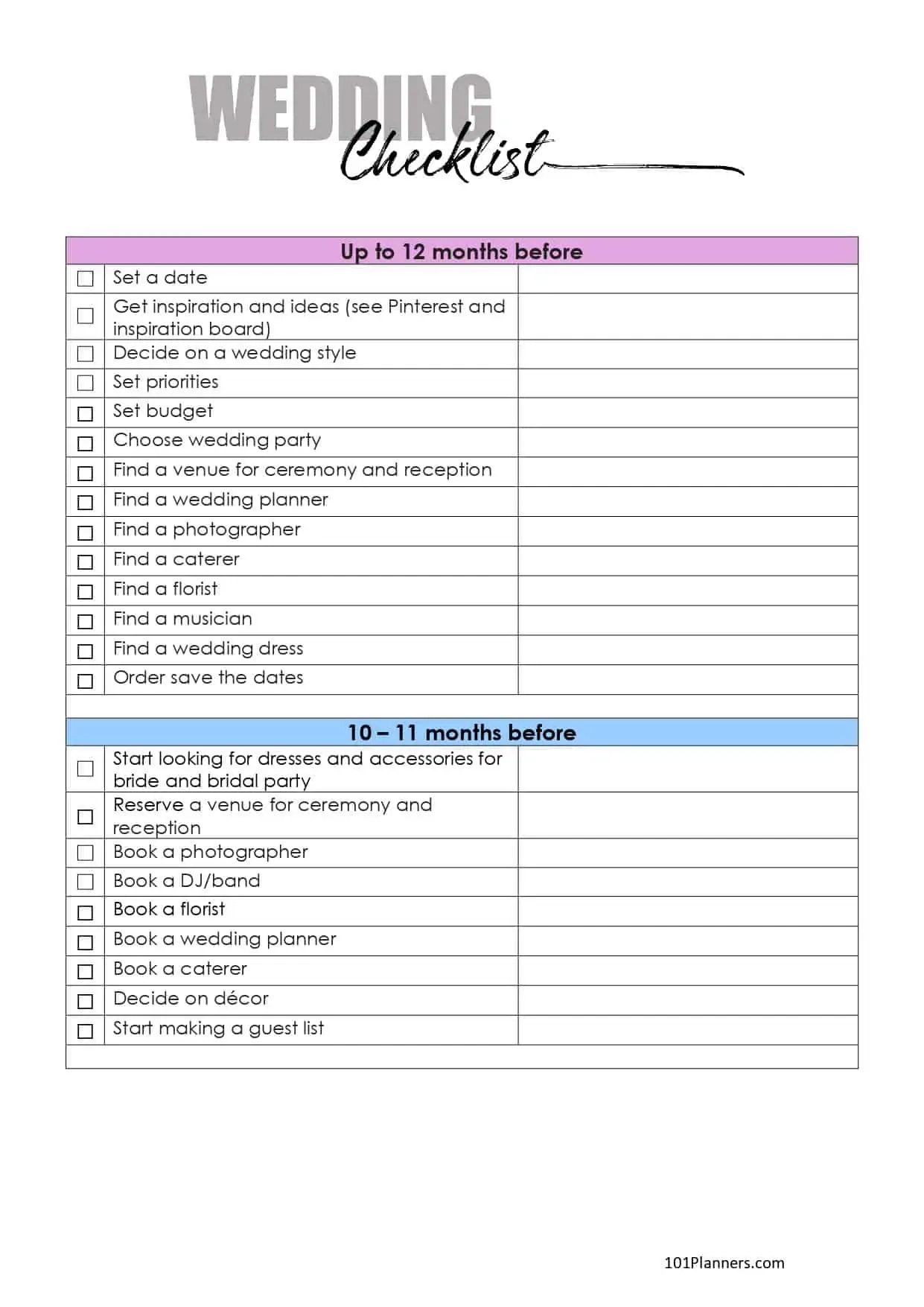 Free Wedding Checklist | Word, Excel, Pdf, Google Docs/Sheets with Free Printable Wedding Checklist