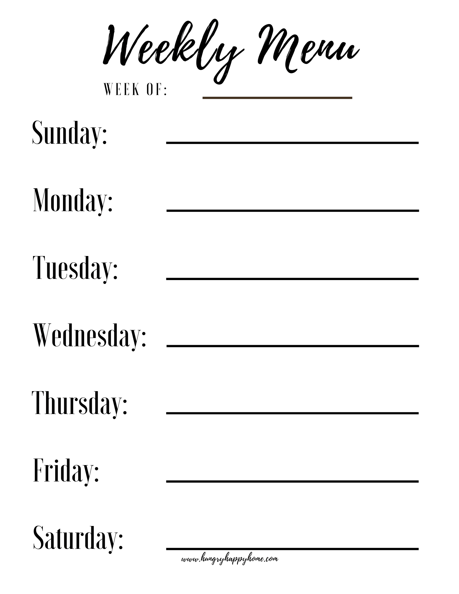 Free Weekly Menu Planning Printable - Hungry Happy Home with regard to Free Printable Menu