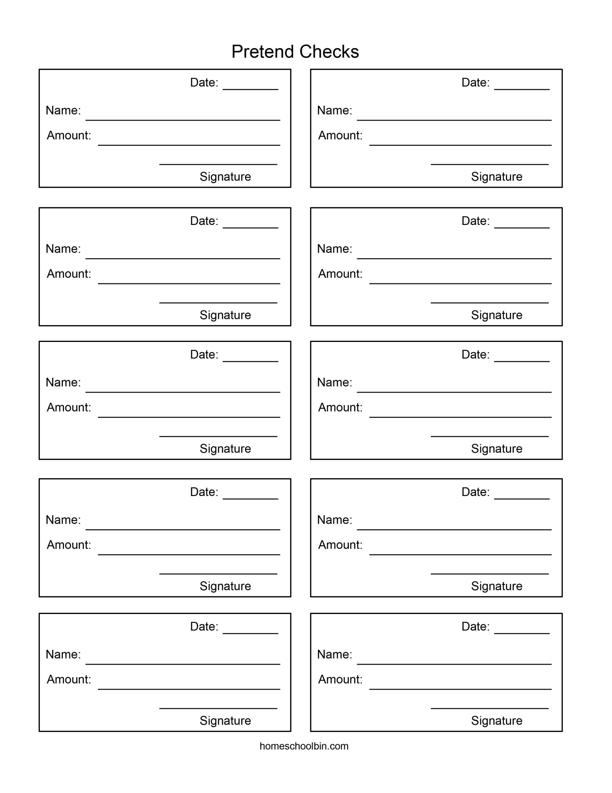 Free+Printable+Pretend+Checks | Printable Checks, Writing with Free Printable Play Checks