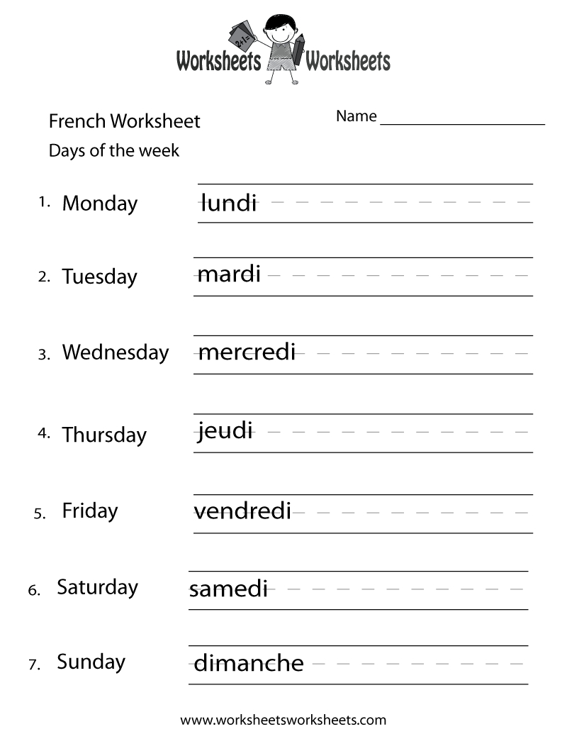 French Days Of The Week Worksheet | Worksheets Worksheets throughout Free Printable French Grammar Worksheets