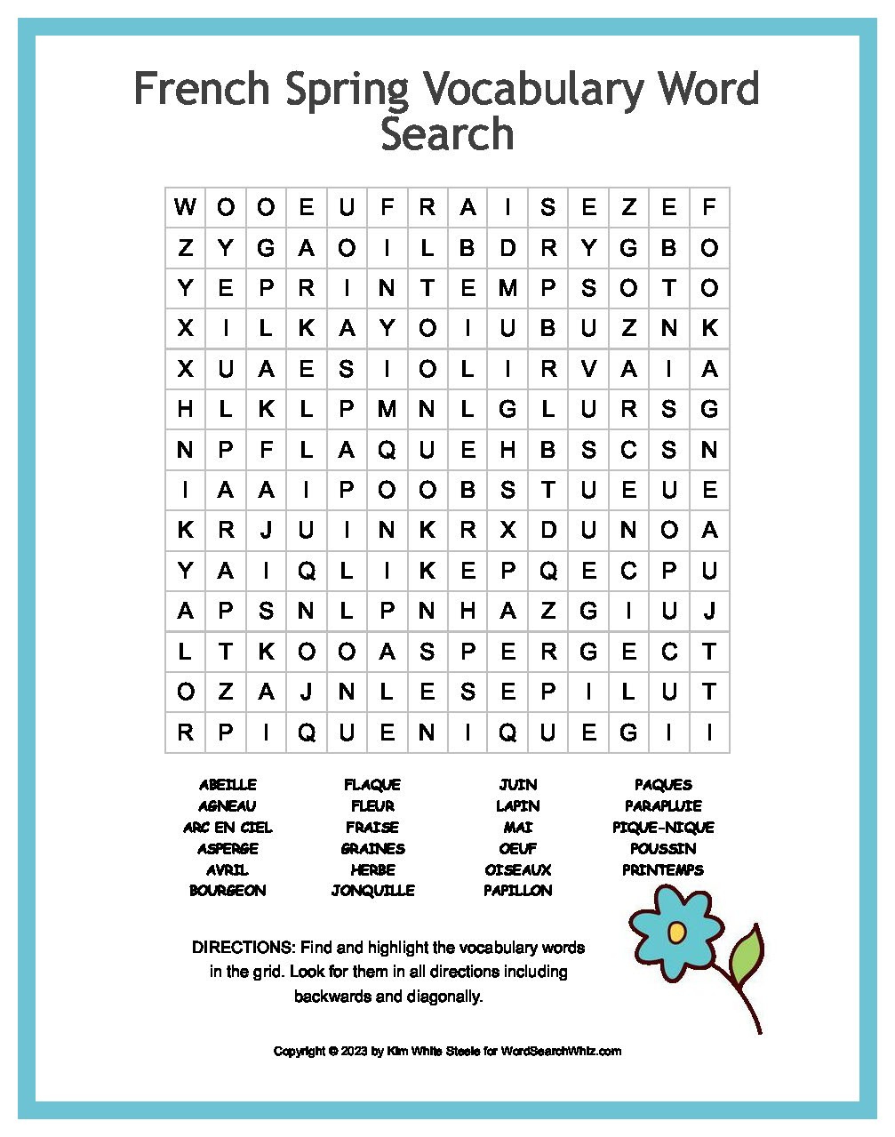 French Spring Vocabulary Word Search throughout French Word Searches Free Printable