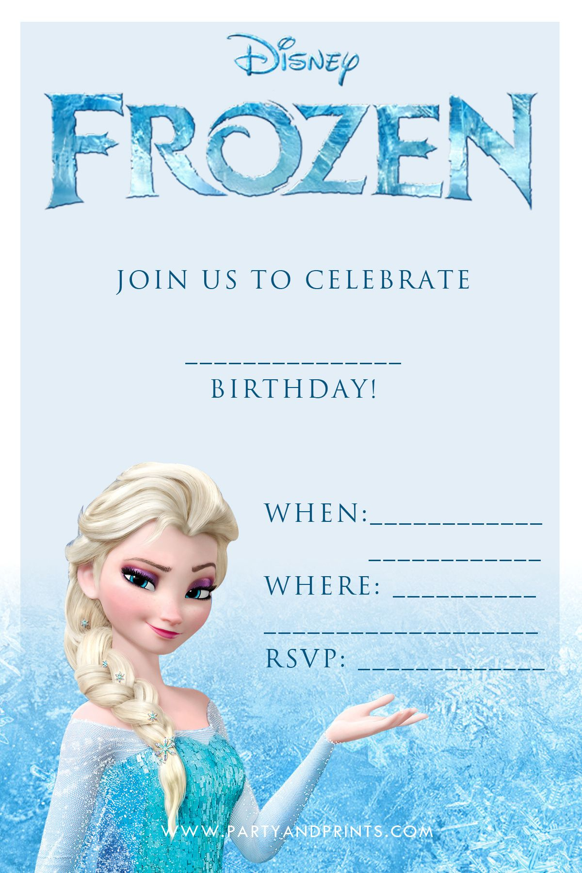 Frozen Princess Birthday Party Card with regard to Free Printable Frozen Birthday Invitations