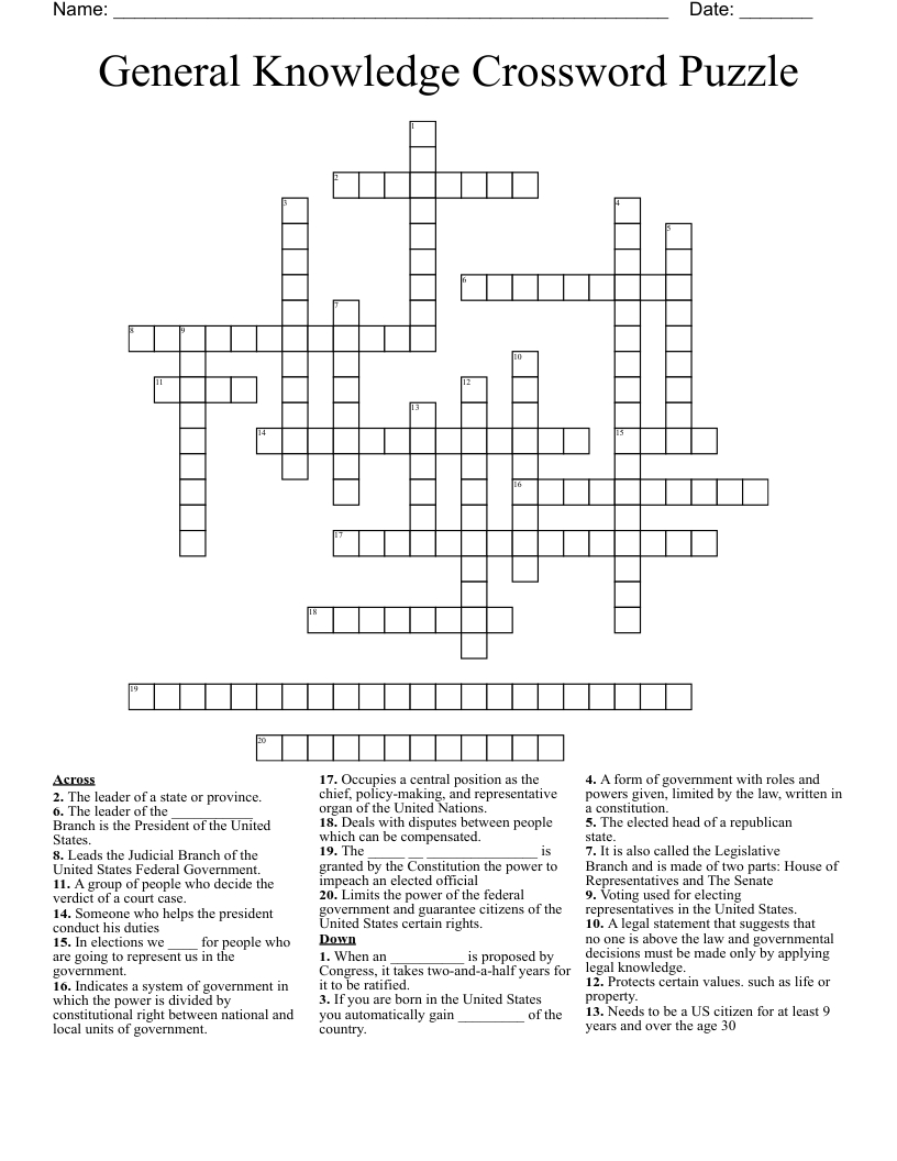 General Knowledge Crossword Puzzle - Wordmint in Free Printable General Knowledge Crossword Puzzles