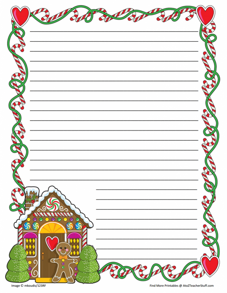 Gingerbread Printable Border Paper With And Without Lines | A To Z with regard to Free Printable Christmas Writing Paper With Lines