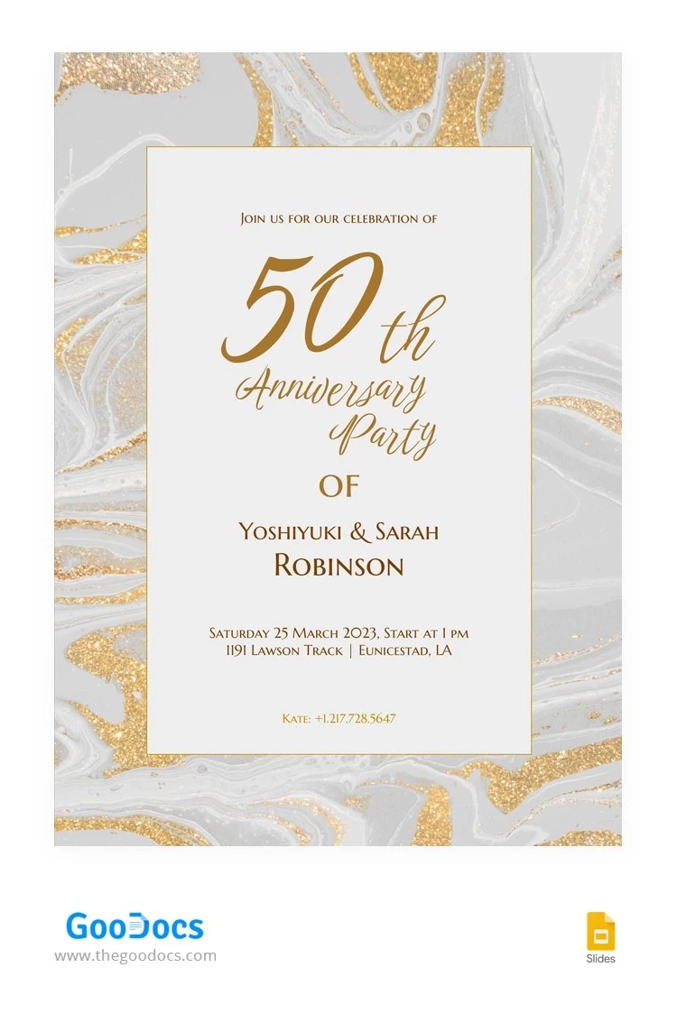 Golden 50Th Anniversary Invitation Template In Google Slides for Free Printable 50Th Wedding Anniversary Invitation Templates