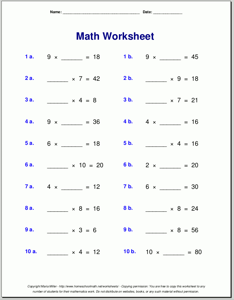 Grade 4 Multiplication Worksheets throughout Free Printable Math Worksheets for 4th Grade