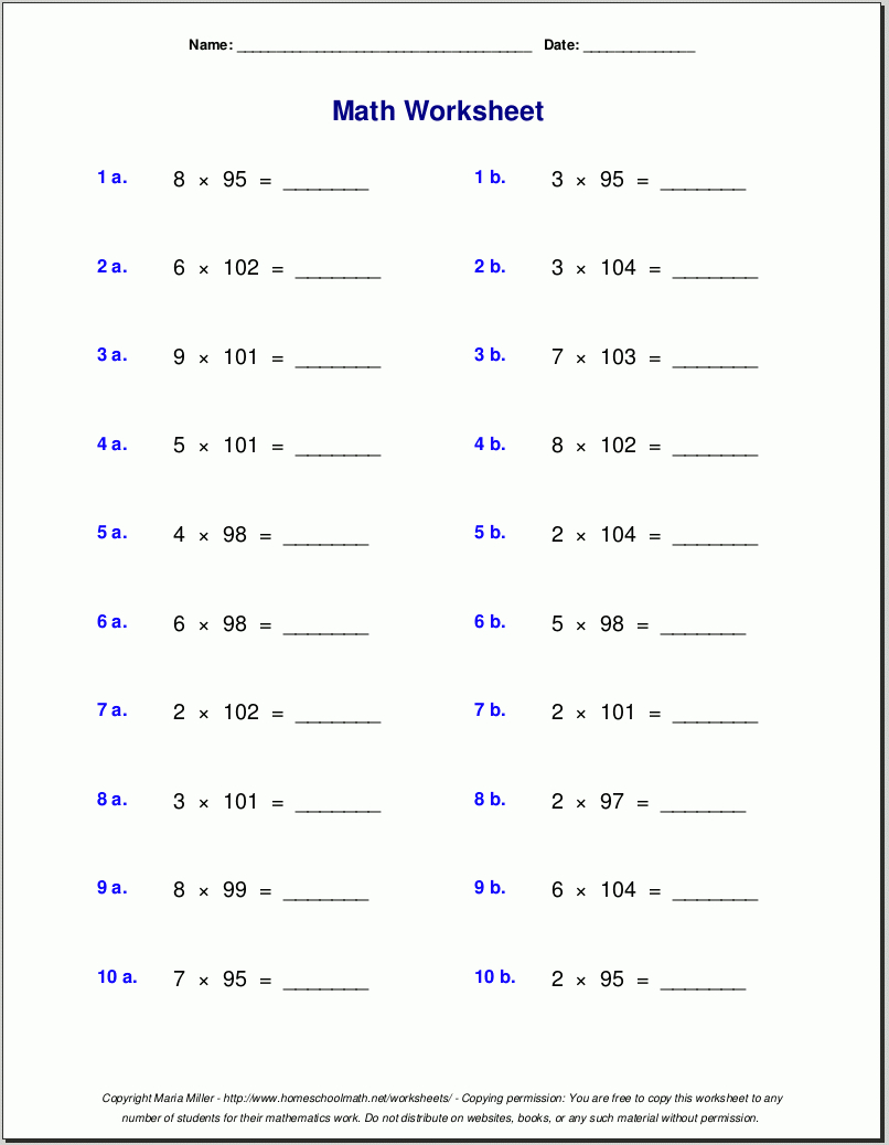 Grade 5 Multiplication Worksheets intended for Free Printable Multiplication Worksheets for 5th Grade