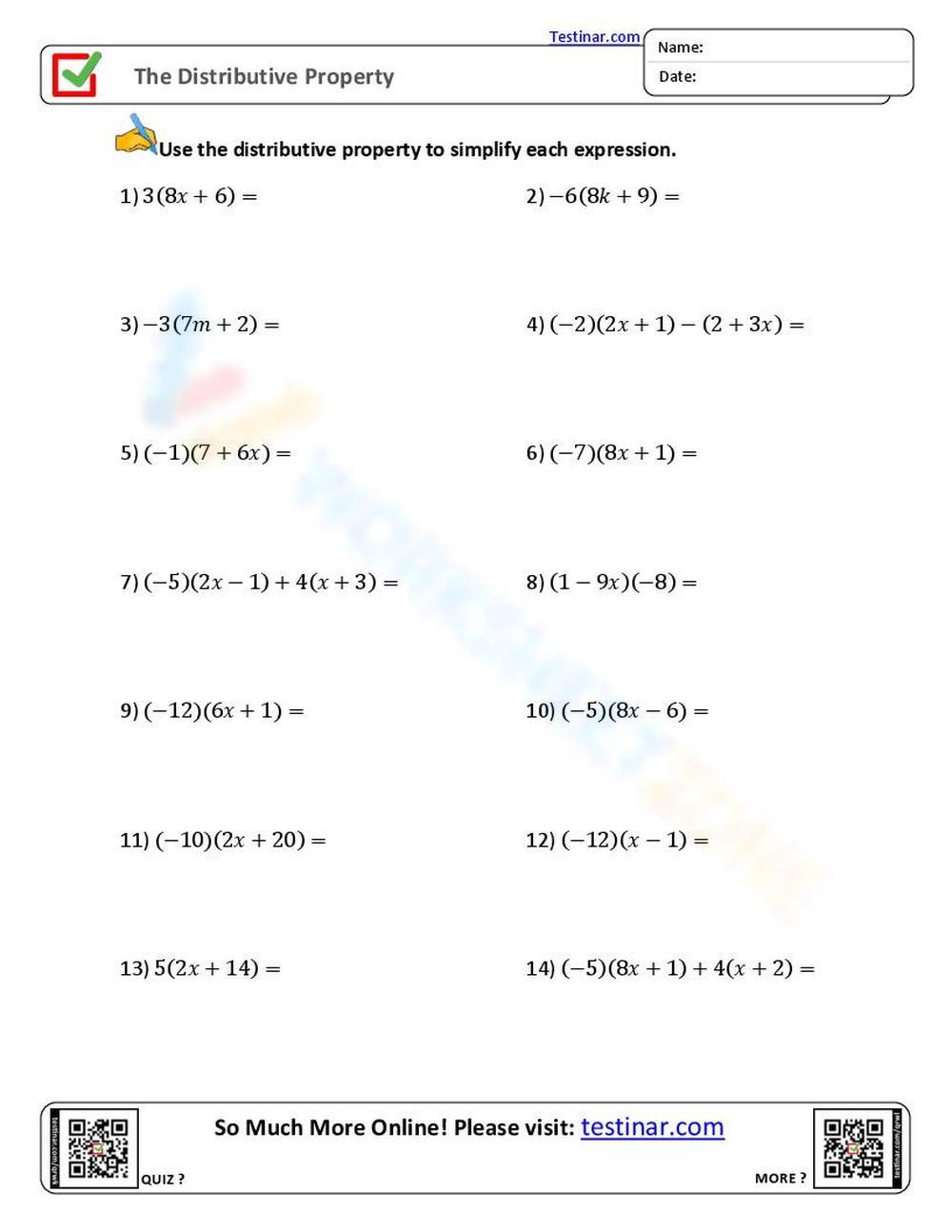 Grade 9 Distributive Property Worksheets 2024 for Free Printable Distributive Property Worksheets