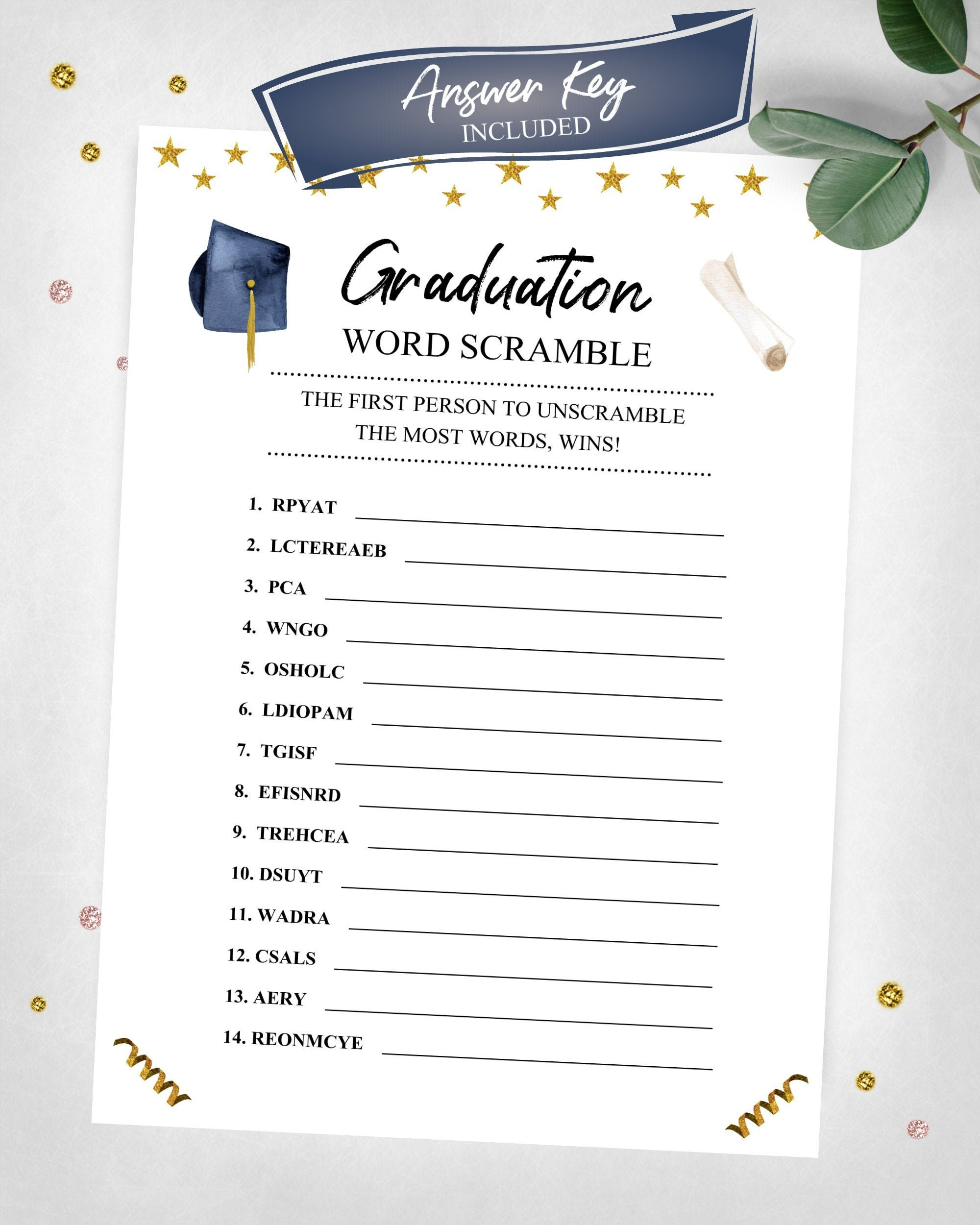 Graduation Word Scramble. Graduation Party Game. At Home Game pertaining to Free Printable Graduation Party Games