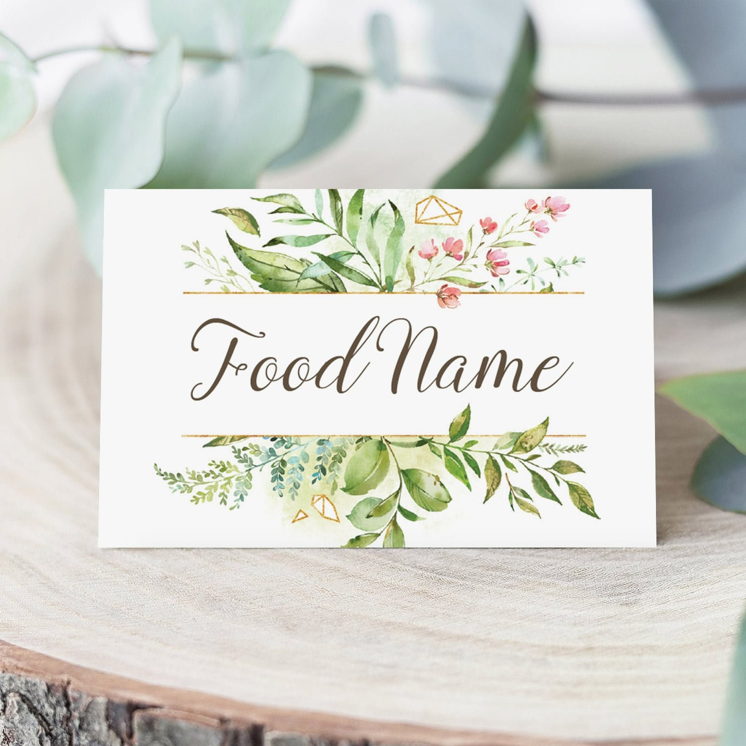 Greenery Food Labels Printable Food Cards Template Green Baby within Free Printable Food Tent Cards