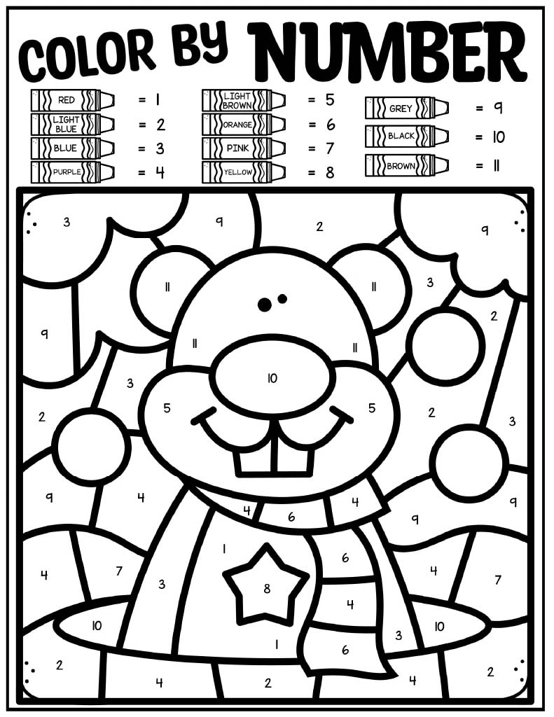 Groundhog Day Colornumber Pages - Kids Activity Zone for Groundhog Day Coloring Pages Free Printable