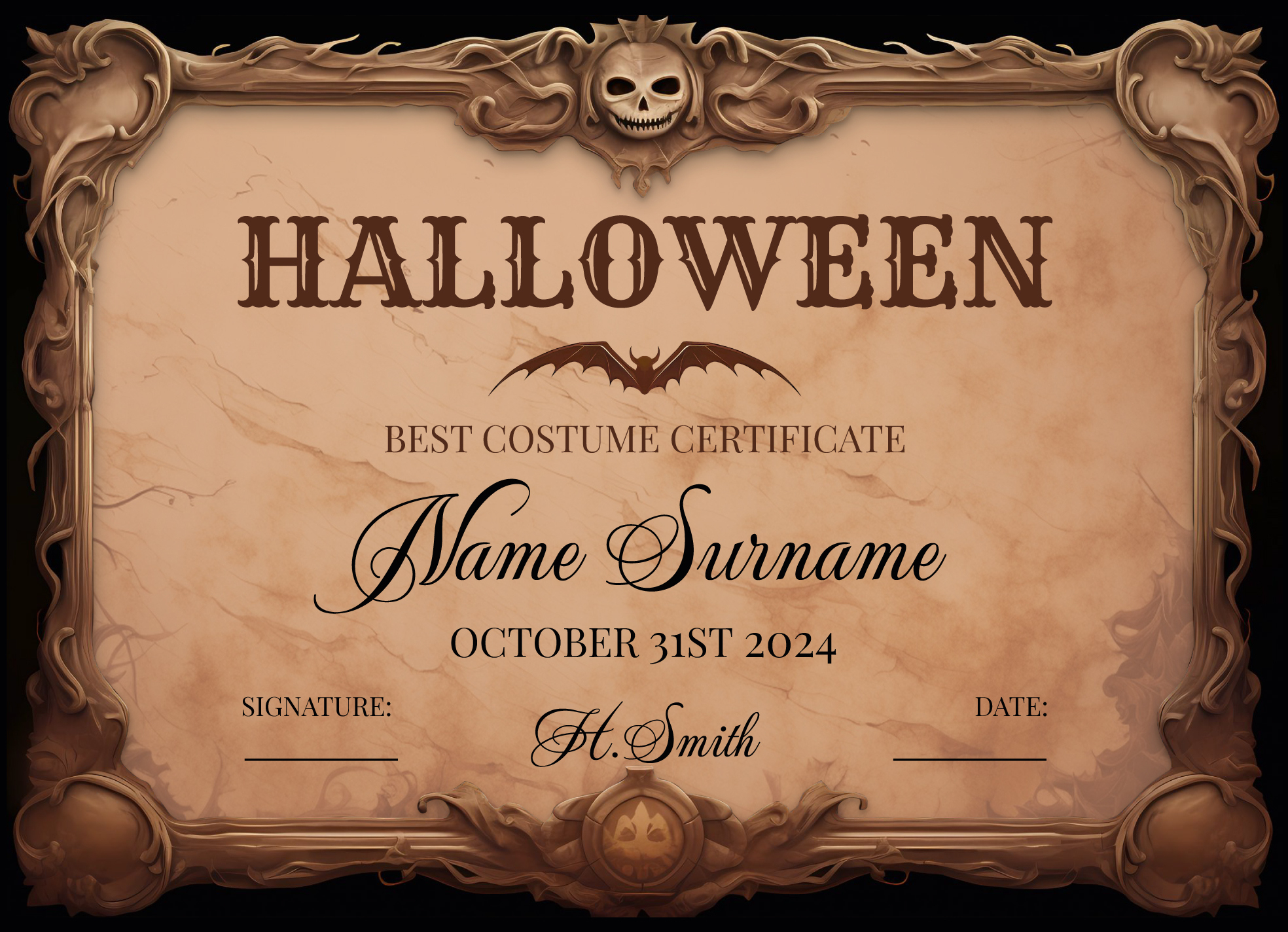 Halloween Certificate Free Google Docs Template - Gdoc.io with Best Costume Certificate Printable Free