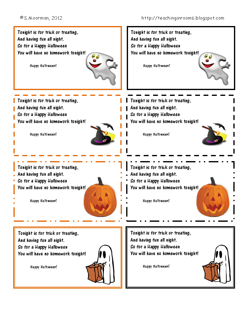 Halloween Hw Passes | Teaching In Room 6 with regard to Free Printable Halloween Homework Pass