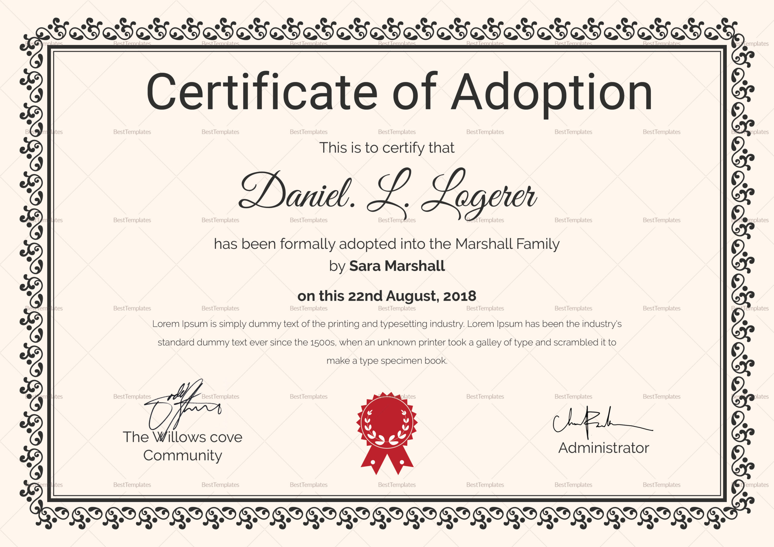 Happy Adoption Certificate Design Template In Psd, Word inside Free Printable Adoption Papers