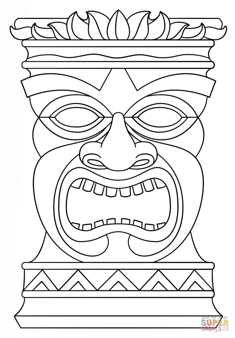 Hawaiian Tiki Masks Coloring Pages Sketch Coloring Page | Tiki for Tiki Coloring Pages Free Printables