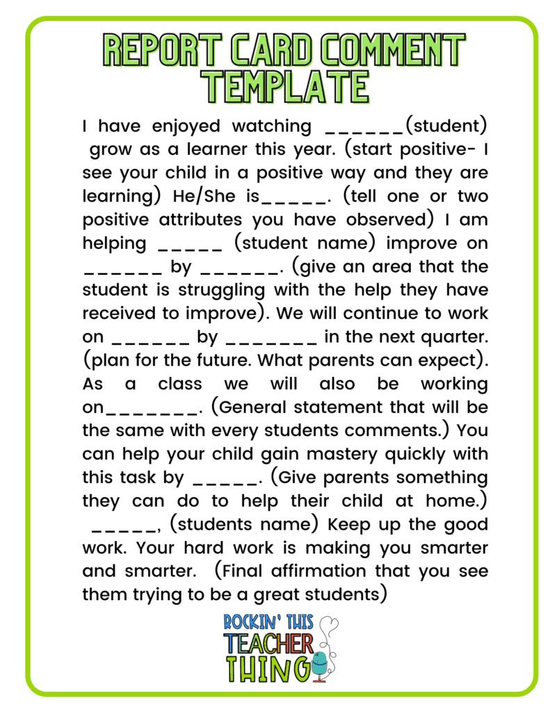 Here&amp;#039;S How To Template Your Report Card Comments | Making The pertaining to Free Printable Report Card Comments