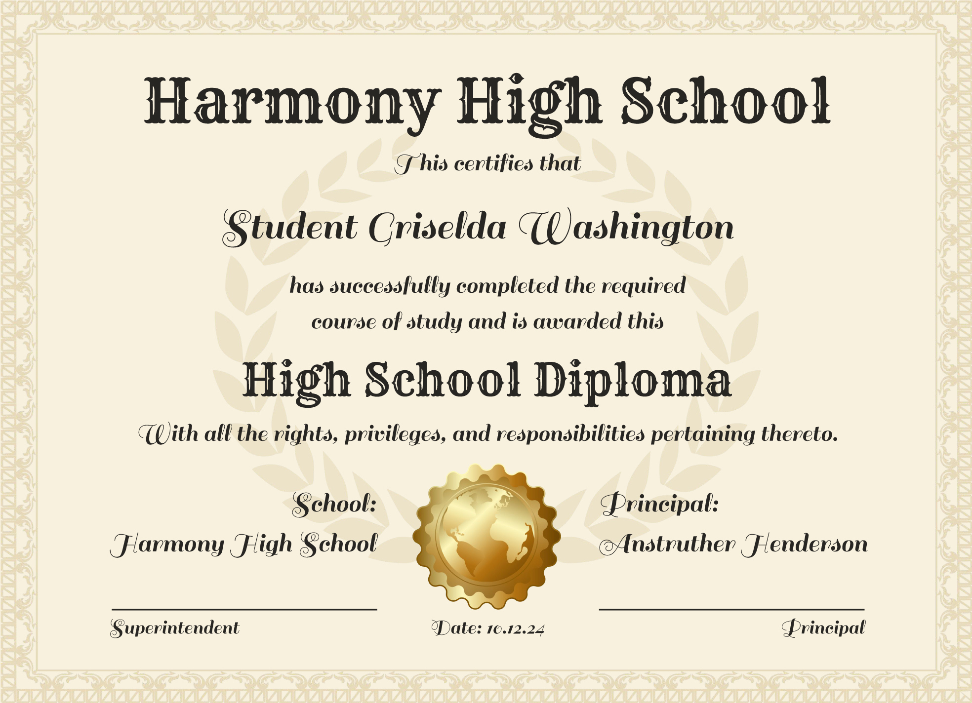 High School Diploma Free Google Docs Template - Gdoc.io pertaining to Free Printable High School Diploma Templates