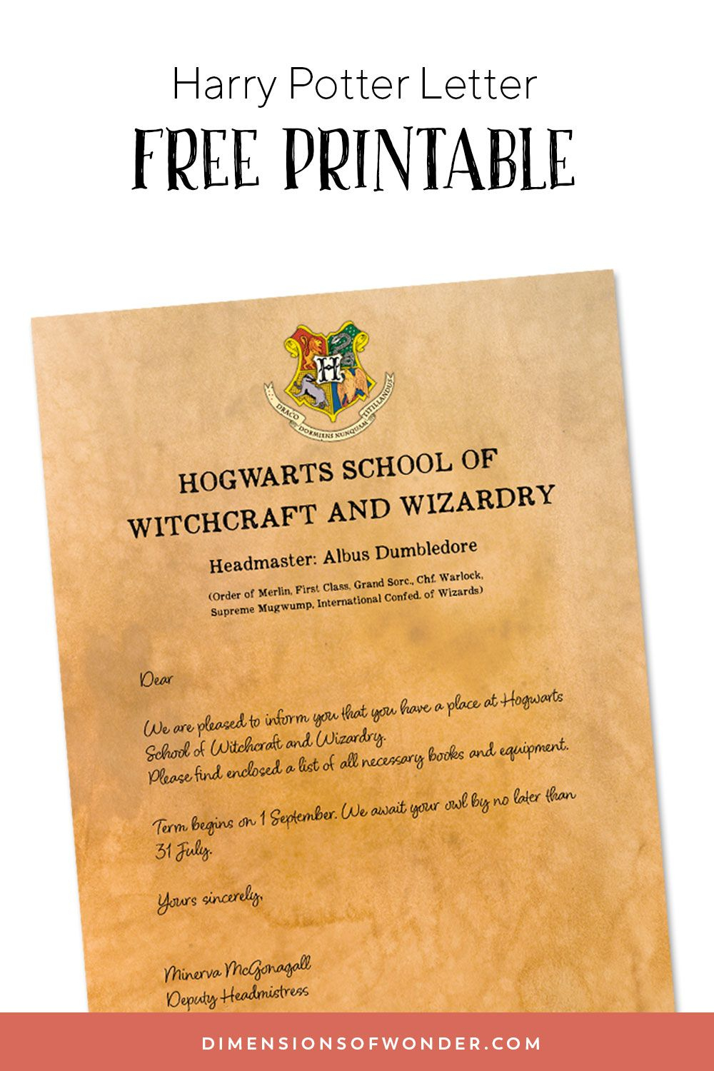 Hogwarts Acceptance Letter Template Free Printable (Front + Back with Hogwarts Acceptance Letter Template Free Printable