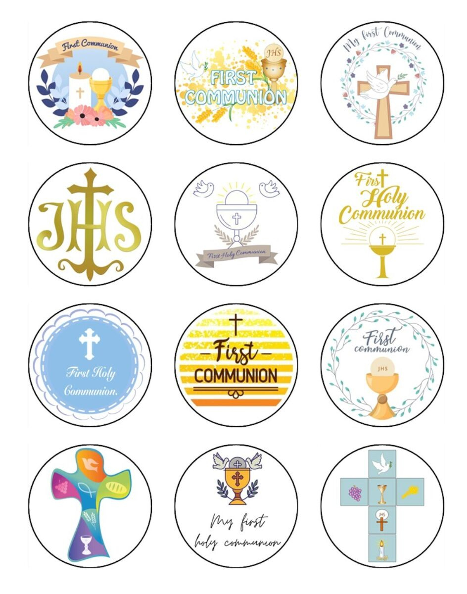 Holy Communion Cake Topper Edible Cupcake Decorations (12) in Free Printable First Communion Cupcake Toppers