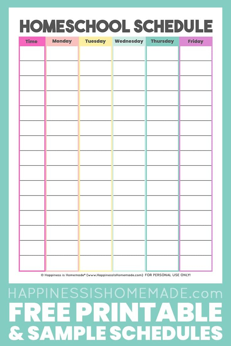 Homeschool Schedule Template: Free Printable | Homeschool Schedule throughout Free Printable Schedule