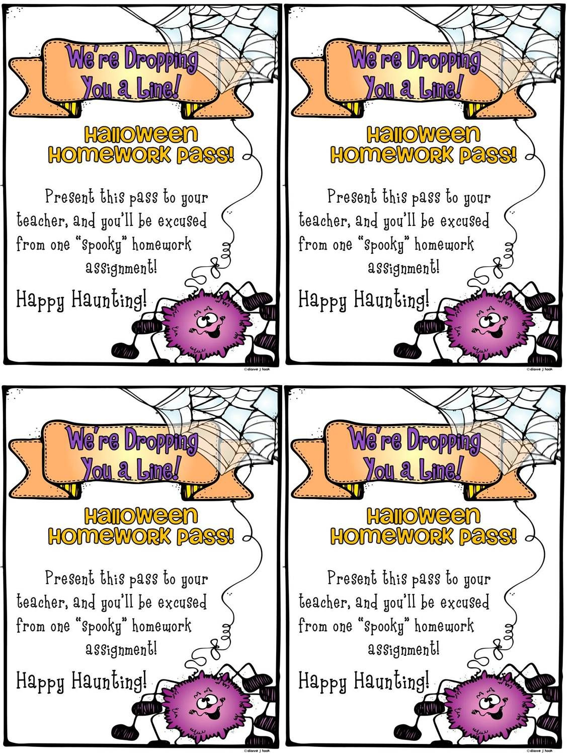 Homework Pass: Halloween (Freebie) | Homework Pass, Halloween for Free Printable Halloween Homework Pass