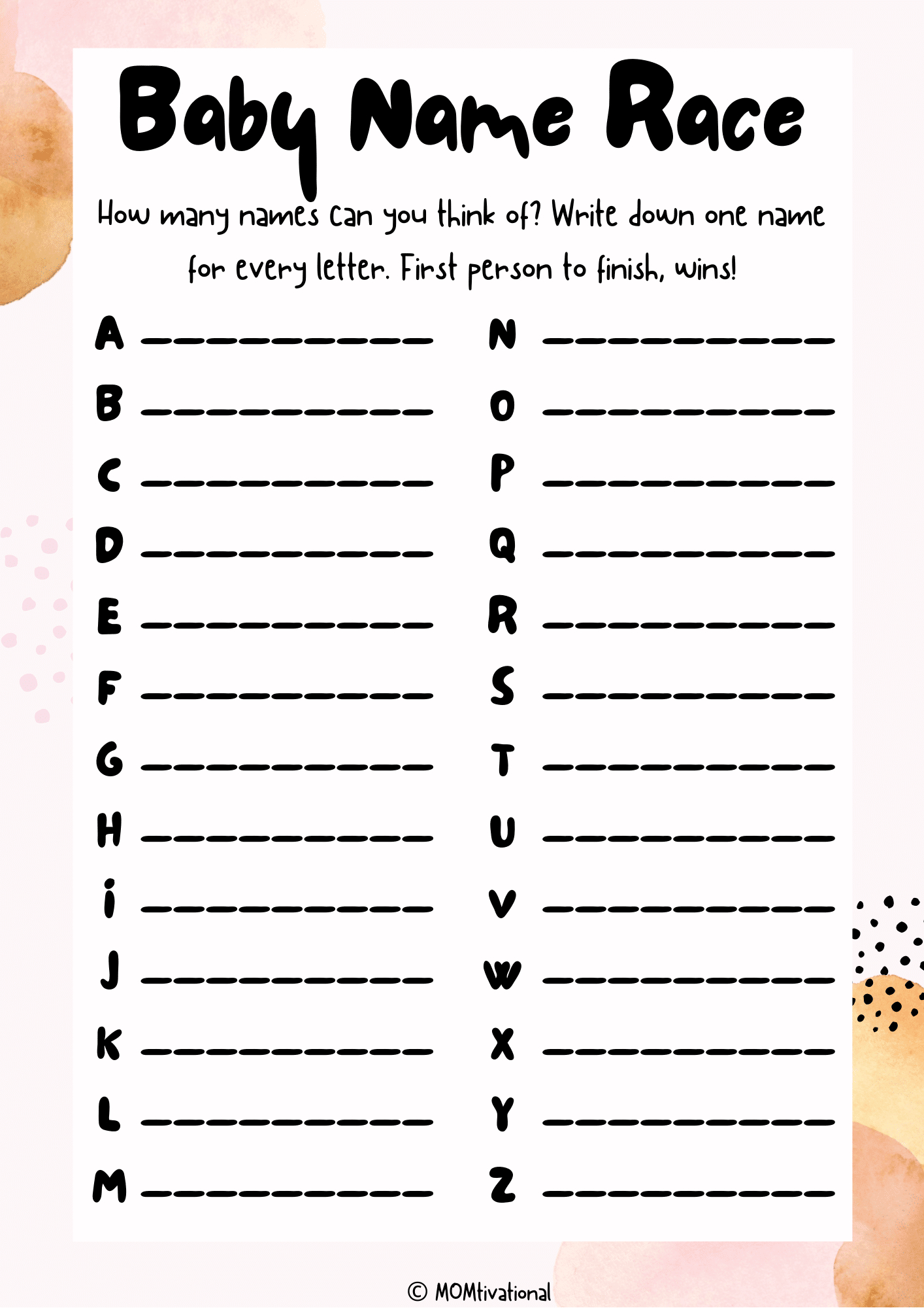 How To Play Baby Name Race (+ Free Printable!) | Momtivational throughout Baby Name Race Free Printable