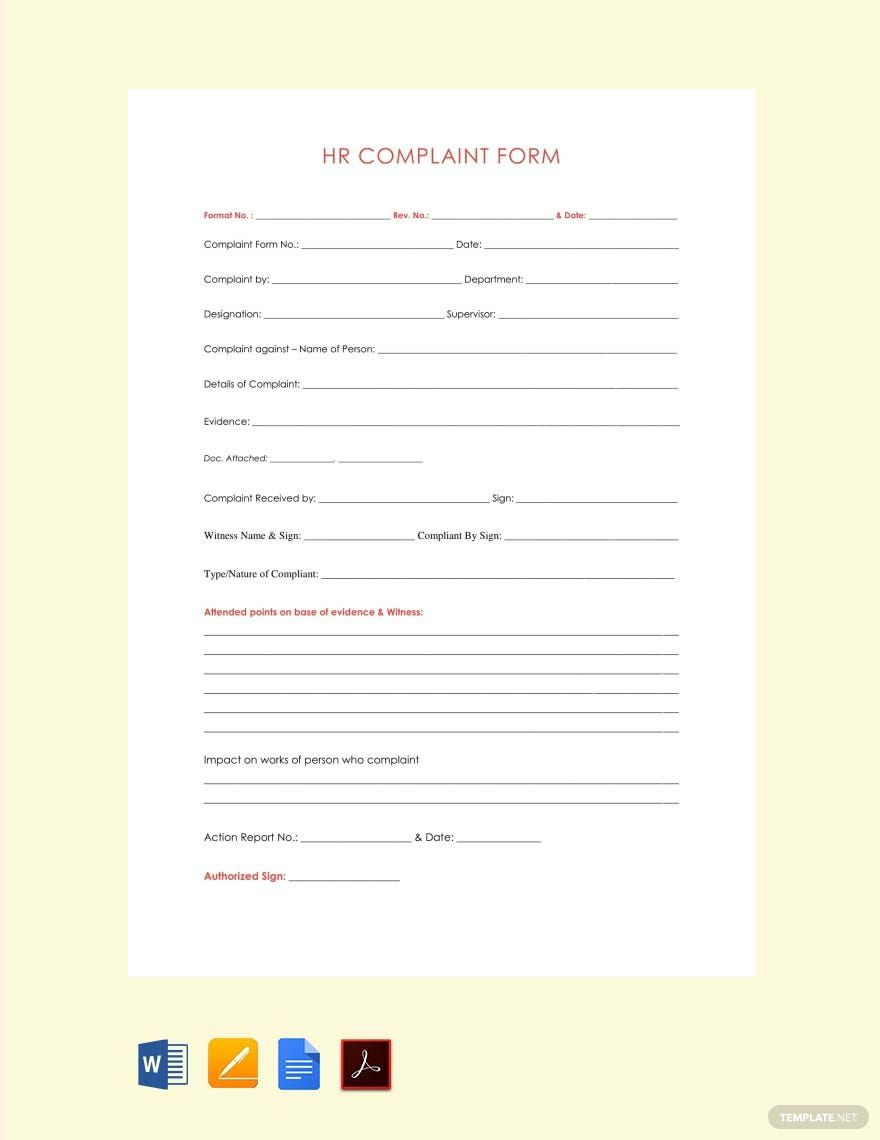 Hr Complaint Form Template In Word, Pages, Pdf, Google Docs inside Free Printable Hr Forms