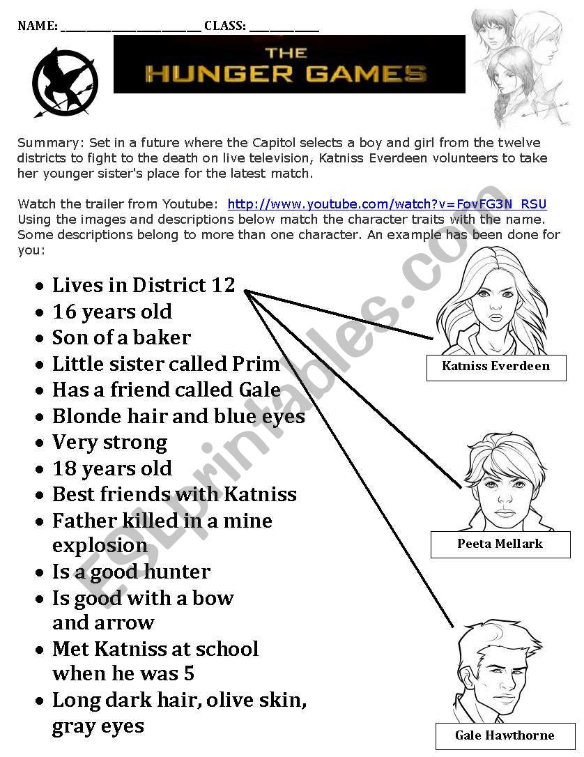 Hunger Games Matching Task - Esl Worksheetjackiecr regarding Hunger Games Free Printable Worksheets