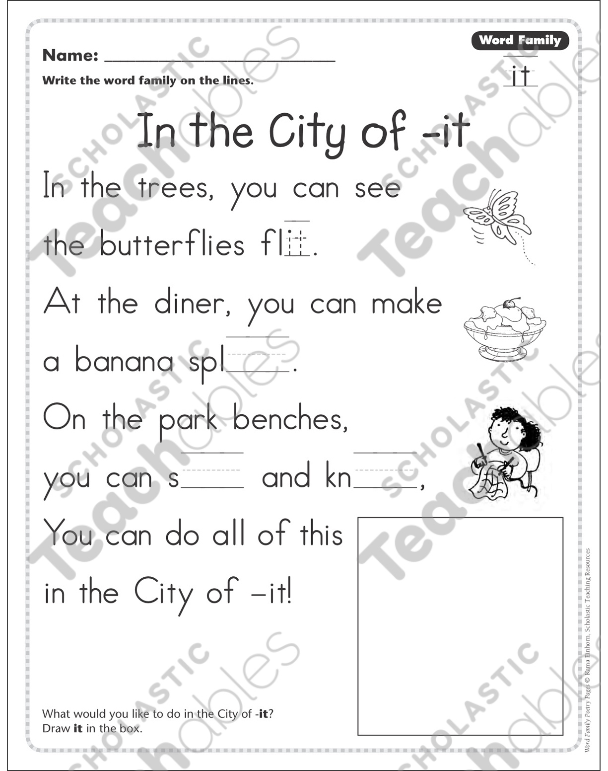 In The City Of -It (Word Family -It): Word Family Poetry Page regarding Free Printable Word Family Poems