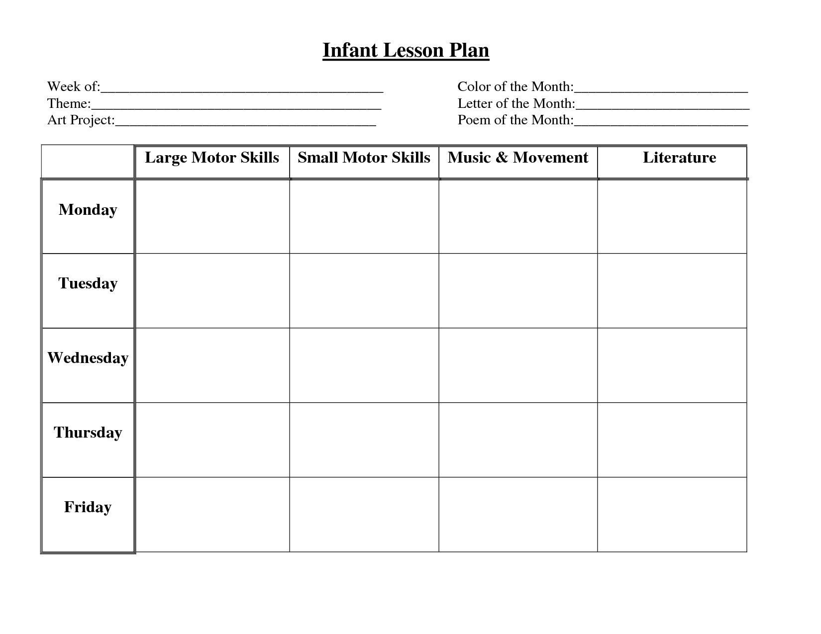 Infant Blank Lesson Plan Sheets - Printable Lesson Plans | Infant inside Free Printable Infant Lesson Plans