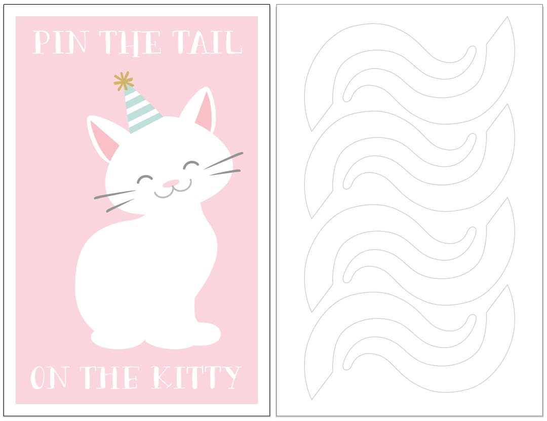 Instant Download Pin The Tail On The Kitty Cat Birthday Party Game. A Happy, White Kitten, On A Pink Back Ground, Waiting For A Tail - Etsy inside Free Printable Pin The Tail On The Cat