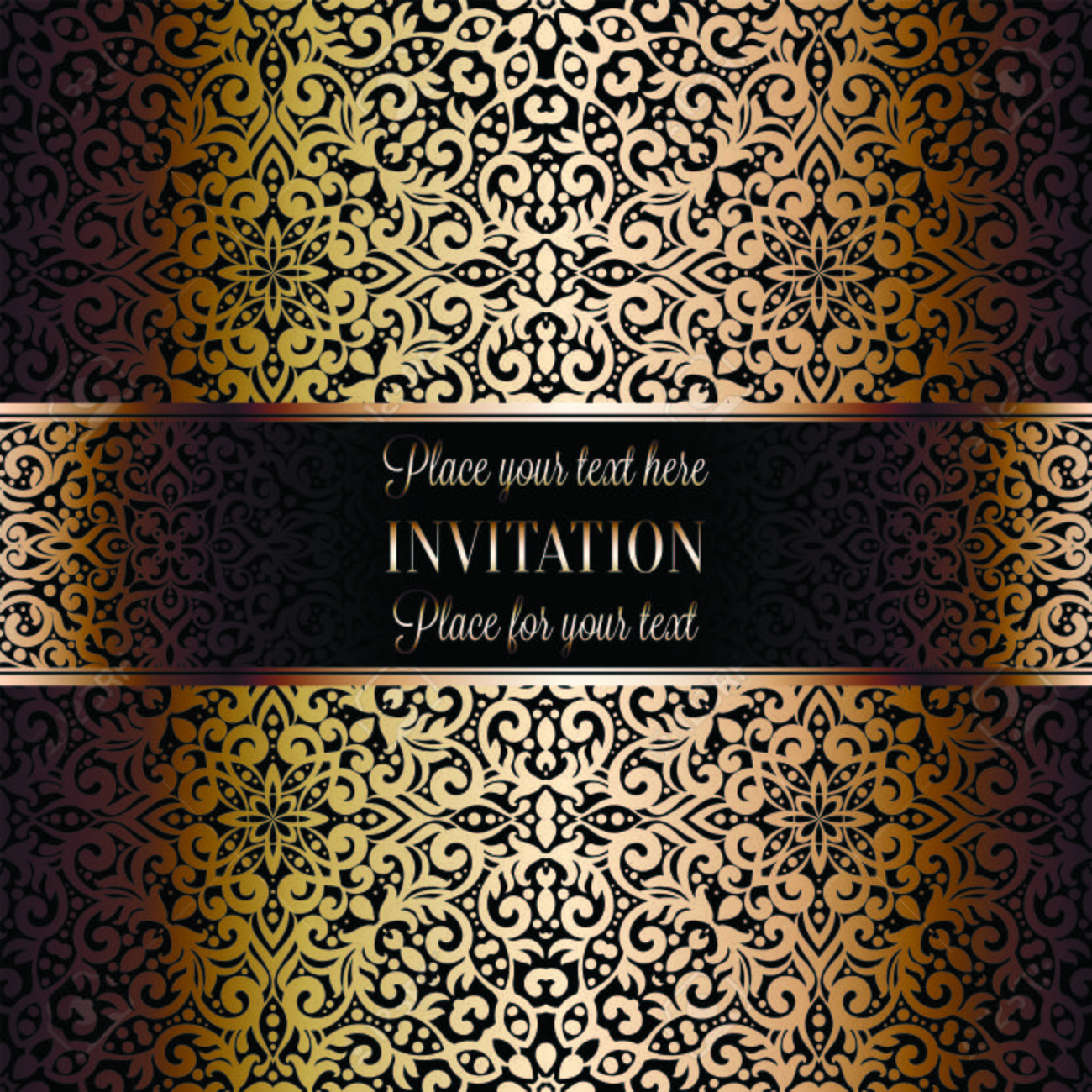 Invitation Card Template Design With Damask Pattern Royalty Free intended for Free Printable Damask Place Cards