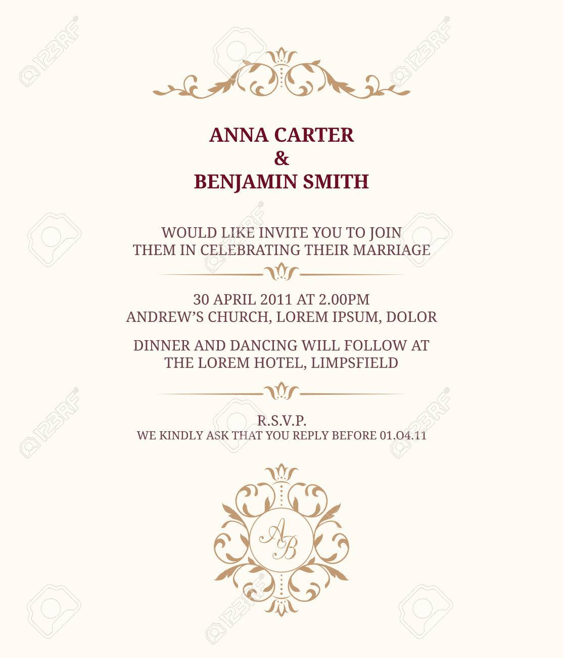 Invitation Card With Monogram. Wedding Invitation, Save The Date pertaining to Free Printable Monogram Wedding Invitation Templates