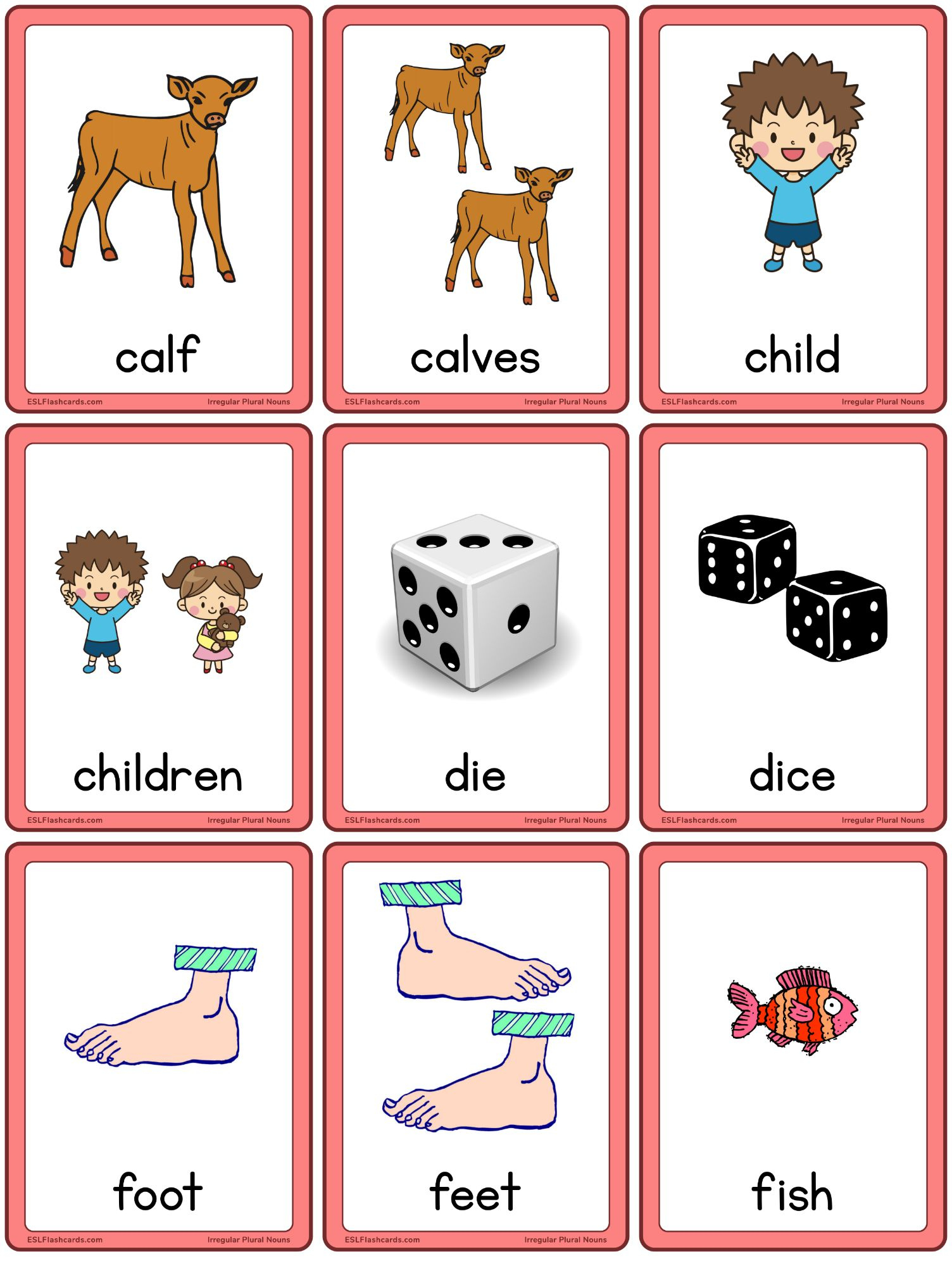 Irregular Plural Nouns – Esl Flashcards pertaining to Free Printable Noun Picture Cards