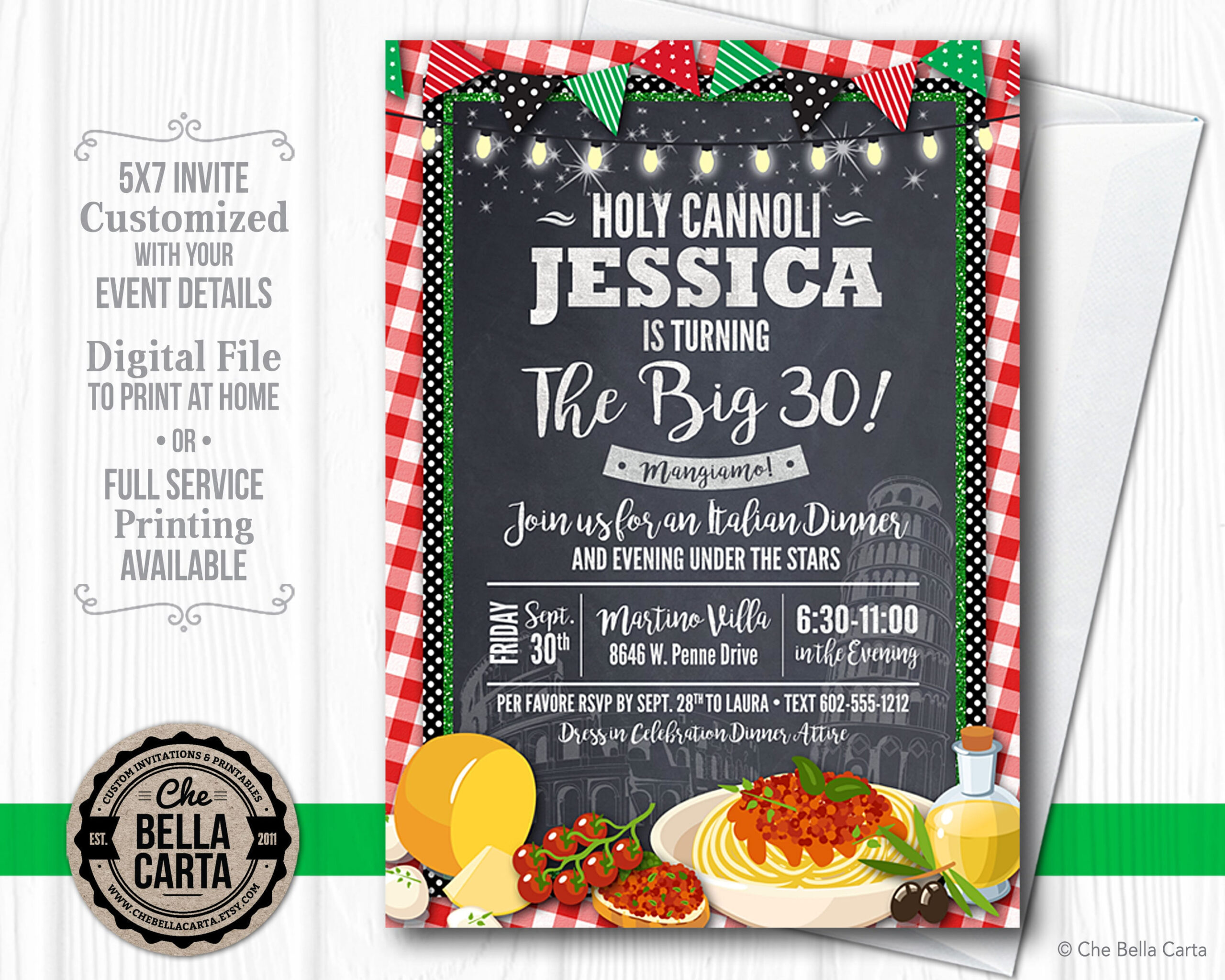 Italian Themed Printable Or Printed Invitation With Free Shipping intended for Free Printable Italian Dinner Invitations