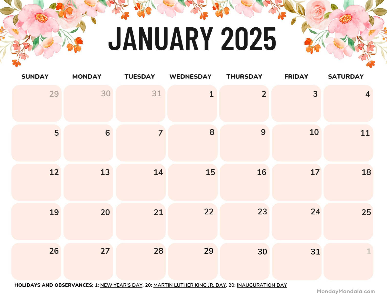 January 2025 Calendar (52 Free Pdf Printables) in Free Printable Monthly Planner 2025