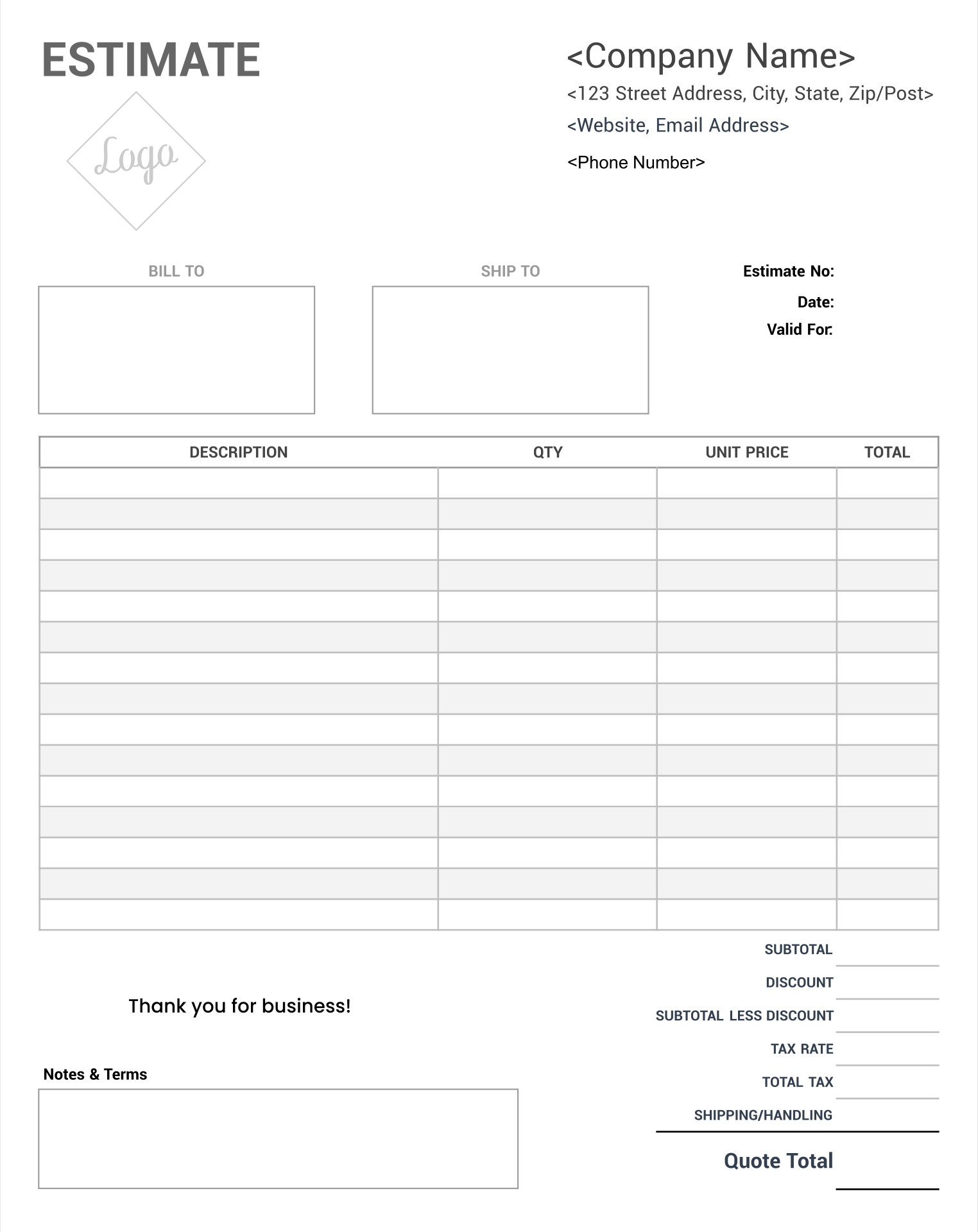 Job Estimate Form Templates | Estimate Template, Letterhead with regard to Free Printable Estimate Forms