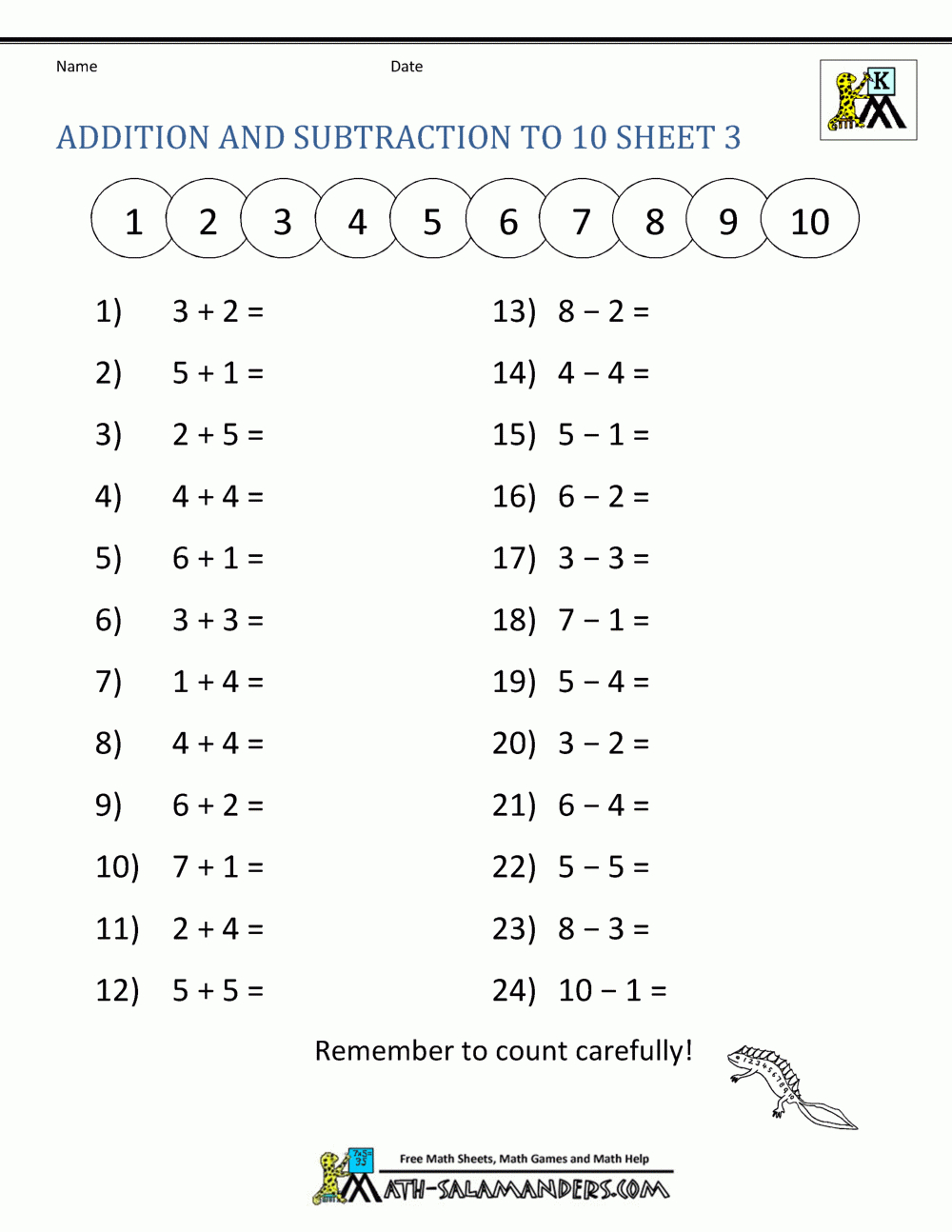 Kindergarten Addition And Subtraction Worksheets pertaining to Free Printable Kindergarten Addition And Subtraction Worksheets