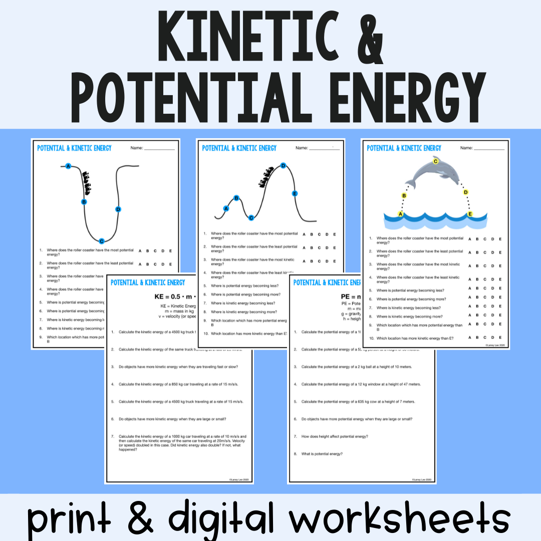 Kinetic And Potential Energy - Practice Worksheets - Digital Version pertaining to Free Printable Worksheets On Potential And Kinetic Energy