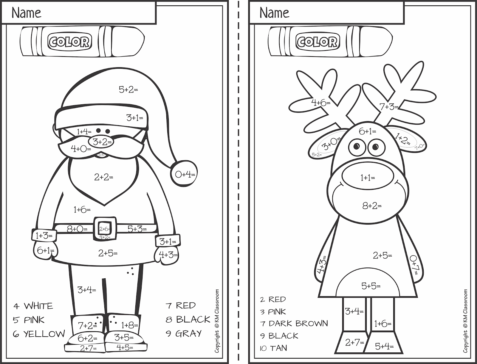 Km Classroom: Free Christmas Colornumber Addition Within 10 with Free Printable Christmas Color By Number Coloring Pages