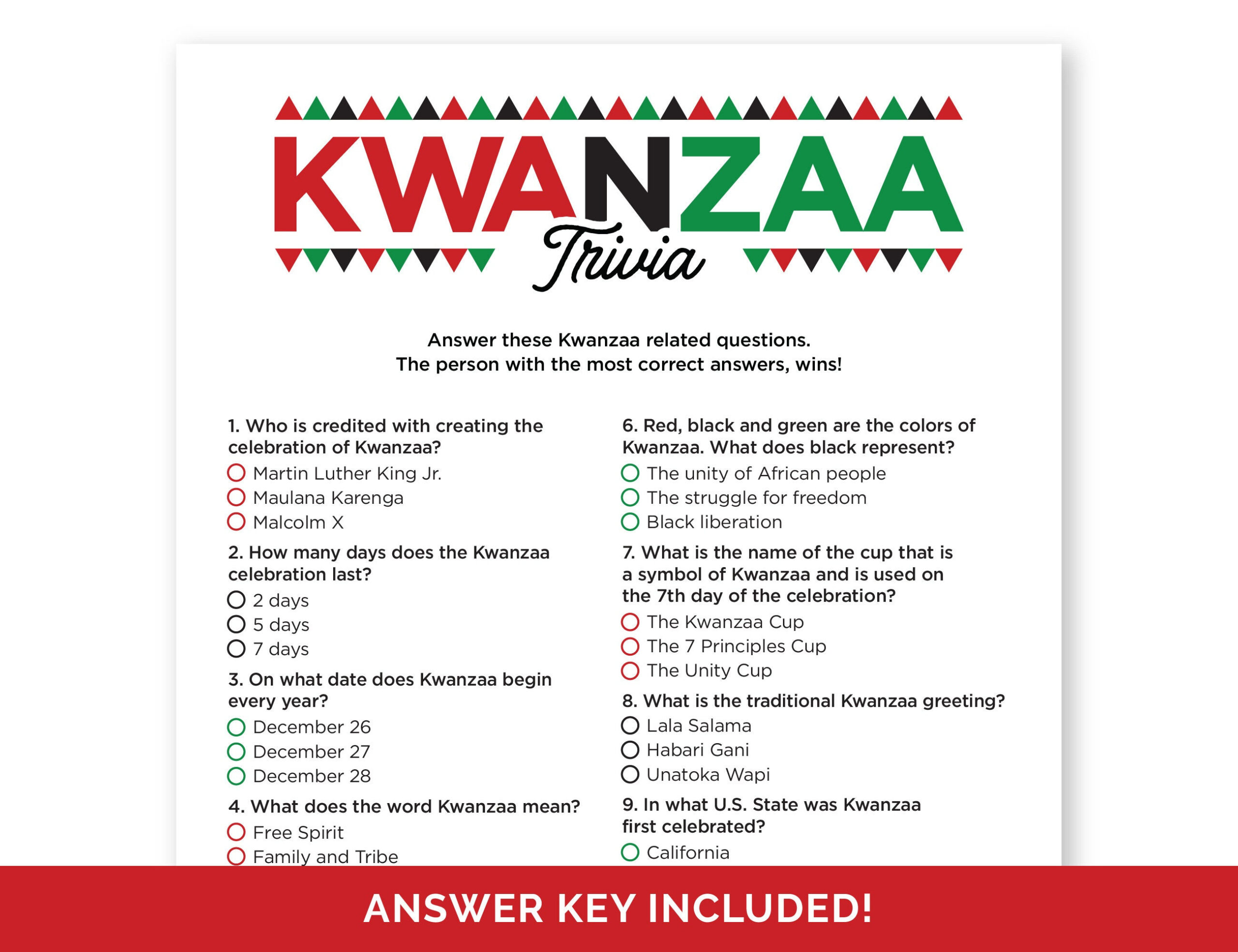 Kwanzaa Trivia Game, Printable Quiz For A Family Or Classroom throughout Kwanzaa Trivia Free Printable